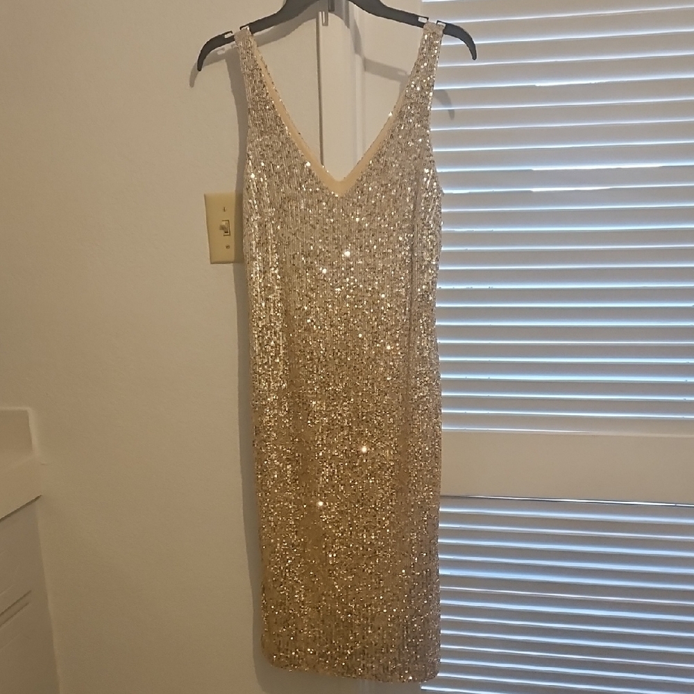 Chelsea & Violet Gold Backless Sequin Dress for Night Out